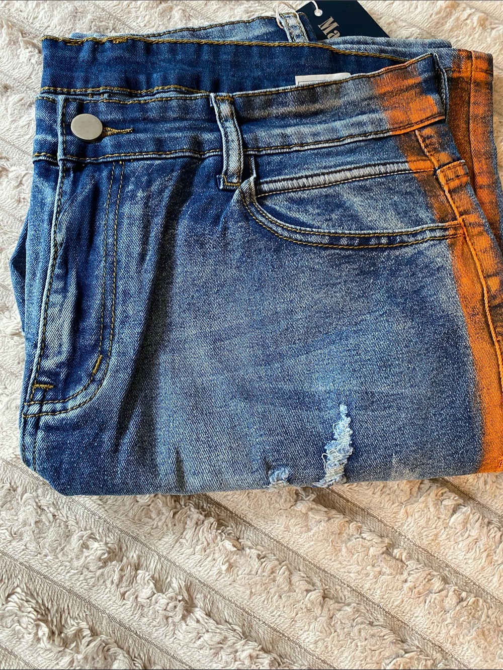 Blue Denim Jeans with Orange Side Accent